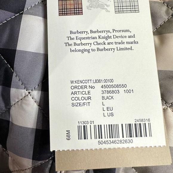 Burberry Women's Black Kencott Quilted Button Jacket New W Tag Size Large - Picture 5 of 12